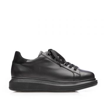 Sneakers damă din piele naturală, Leofex - 074 Negru Box+Velur