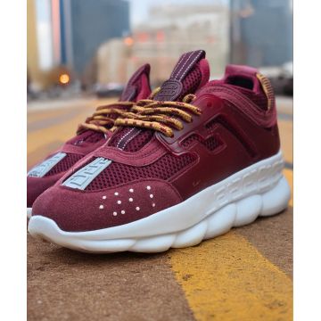 Adidasi CHAIN Burgundy - Piele ecologica si catifea