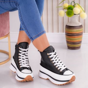 Sneakers dama cu platforma Negri din Piele Ecologica Voltyn