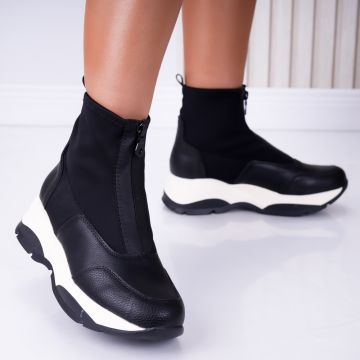 Sneakers dama cu platforma Negri din Piele Ecologica Noemi