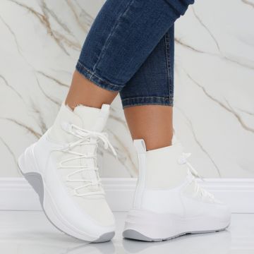 Sneakers dama Imblaniti Albi din Piele Eco,Piele Eco Intoarsa Asiva