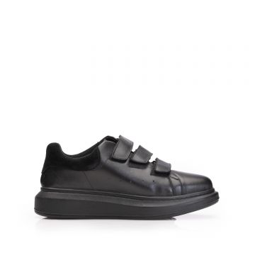 Sneakers damă din piele naturală, Leofex -Mostră 364 Negru Box Velur