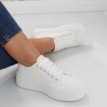 Sneakers dama albi din textil Carrie