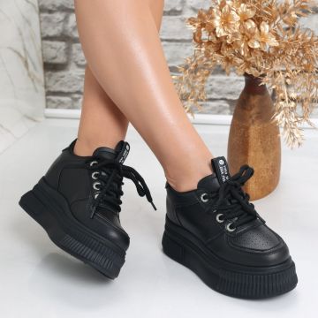 Sneakers dama cu platforma Negri din Piele Ecologica Laron