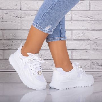 Adidasi dama Albi din Piele Eco/ Textil Tanada Adidasi dama Albi din Piele Eco/ Textil Tanada