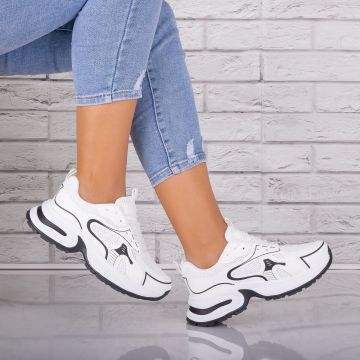 Adidasi dama Albi/negru din Piele Eco/ Textil Zaira Adidasi dama Albi/negru din Piele Eco/ Textil Zaira